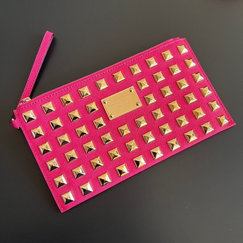 Michael Kors Hamilton Pink Pyramid Studded Wallet Clutch